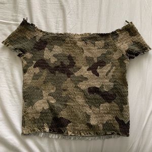 Camouflage green garage crop top